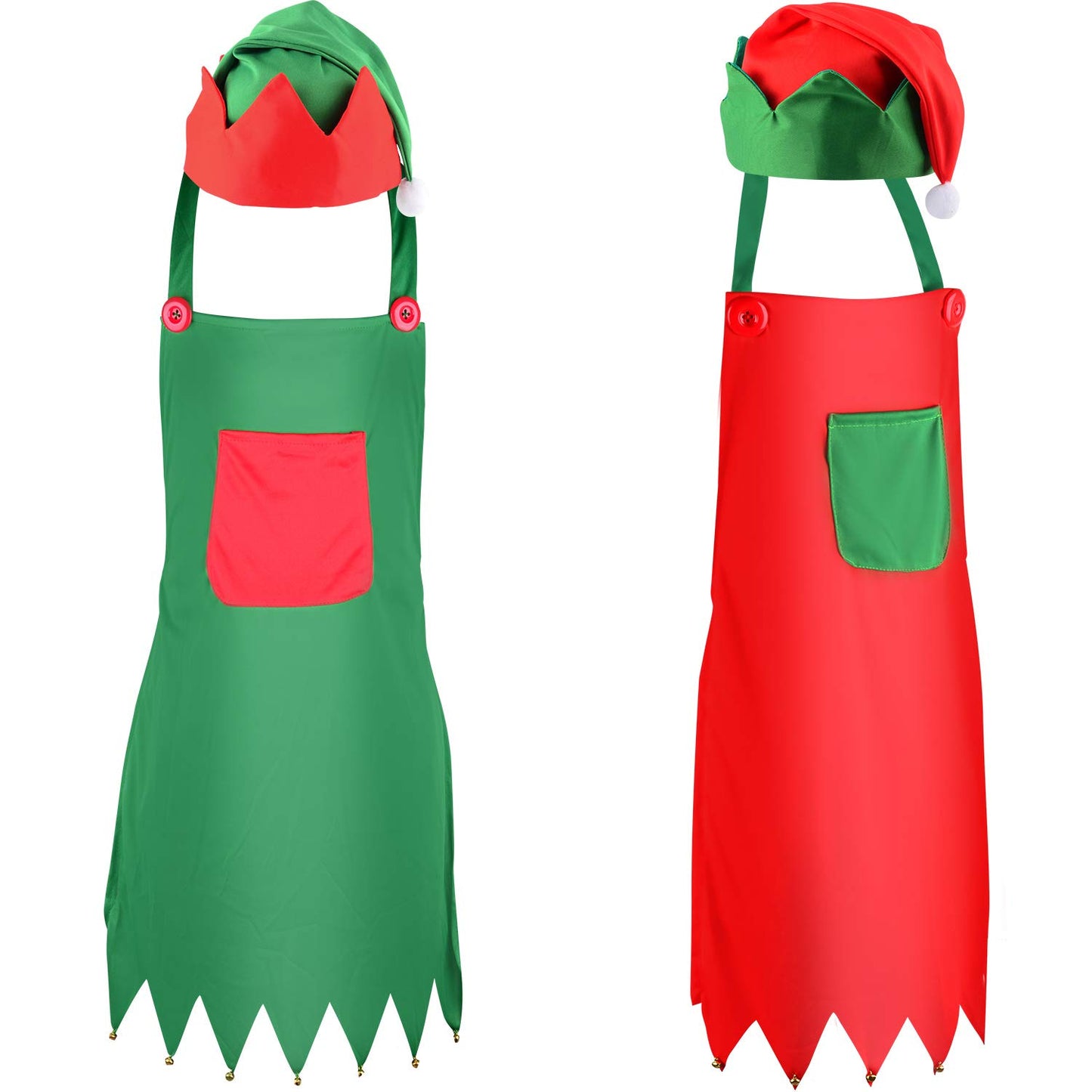 Sunshane 4 Pieces Christmas Elf Kits Include Elf Aprons And Elf Hats For Christmas Party Costume Supplies (Red And Green)