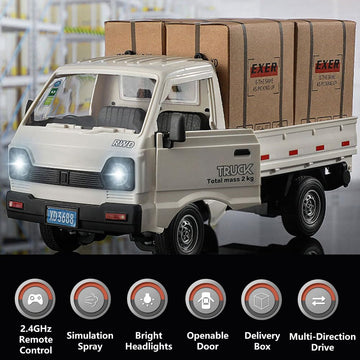 Dodoore Remote Control Car RC Kei Truck,1:16 Scale RC Transporter Pickup Truck, 2.4GHz All Terrain RC Transport Cars with Spray