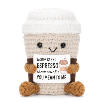 A Aifamy Funny Positive Coffee, Emotional Support Coffee, Cute Crochet Potato Partner Toy With Positive Card Cheer Up Funny Gag