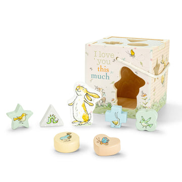 KIDS PREFERRED Guess How Much I Love You Wooden Shape Sorter for Toddlers 1-3, Fun Montessori Toys for 1 Year Old with Rope Hand