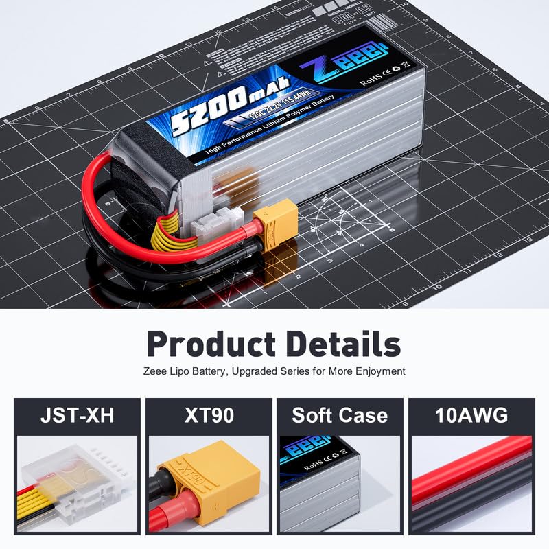 Zeee 6S Lipo Battery 5200mAh 22.2V 120C Soft Case Lipo with XT90 Connector RC Battery for RC Car Truck Airplane Helicopter Quadc