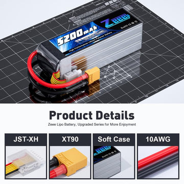 Zeee 6S Lipo Battery 5200mAh 22.2V 120C Soft Case Lipo with XT90 Connector RC Battery for RC Car Truck Airplane Helicopter Quadc