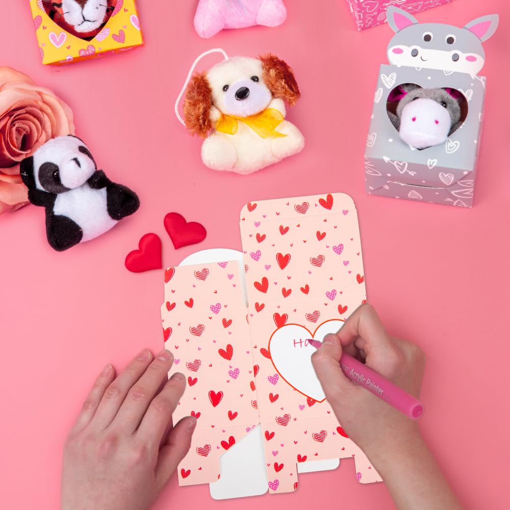 Sofier Valentines Day Gifts for Kids Classroom 24 Pack Valentines Card Boxes with Heart Window Mini Animal Toys Keychains Bulk f