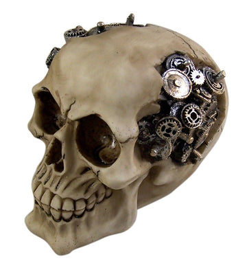 Pacific Trading Steampunk Cyborg Protruding Gear Work Human Skull Statue Clockwork Gear Design Skeleton Cranium Figurine