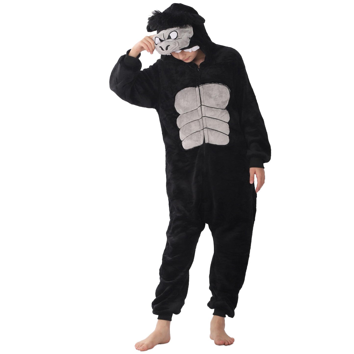 WAFUNNE Animal Onesie Costume for Kids Child Boys Girls Womens Mens Cosplay Halloween Costumes Easter Onesies Black Gorilla M(13-14years)