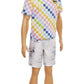 Barbie Ken Fashionistas Doll #174 With Sculpted Blonde Hair Wearing A Surf-Inspired Checkered Shirt, Stone Wash Denim Shorts & W
