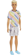Barbie Ken Fashionistas Doll #174 With Sculpted Blonde Hair Wearing A Surf-Inspired Checkered Shirt, Stone Wash Denim Shorts & W