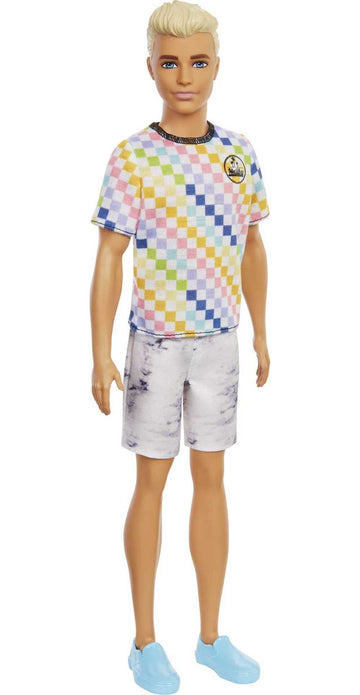 Barbie Ken Fashionistas Doll #174 With Sculpted Blonde Hair Wearing A Surf-Inspired Checkered Shirt, Stone Wash Denim Shorts & W
