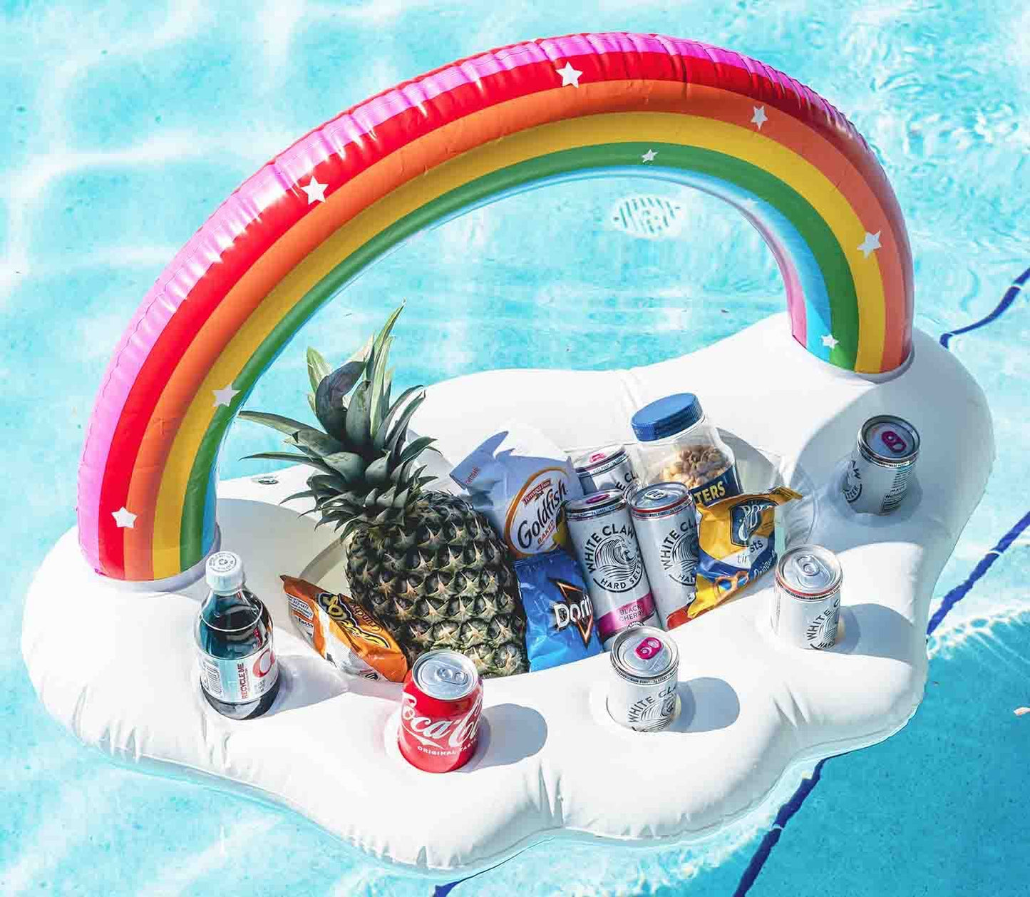 Vickea Inflatable Rainbow Cloud Drink Holder, Pool Float Party Accessories For Water Fun