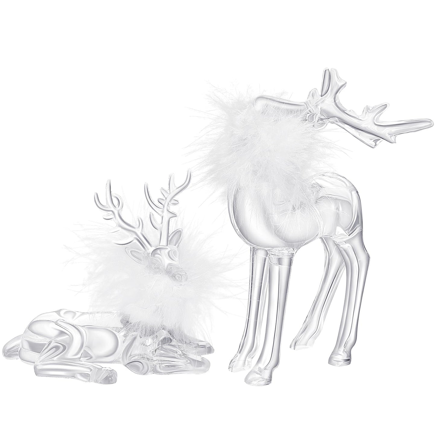 Queekay 2 Pcs Acrylic Christmas Reindeer Ornaments Clear Deer Figurine And Reindeer Table Top Decorations Holiday Table Centerpi