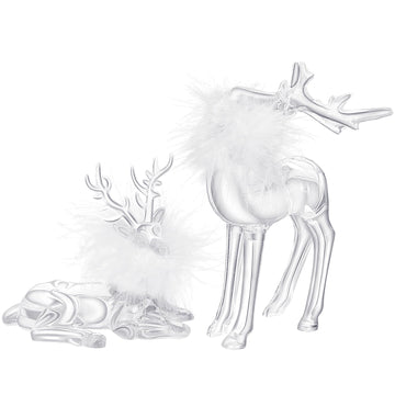 Queekay 2 Pcs Acrylic Christmas Reindeer Ornaments Clear Deer Figurine And Reindeer Table Top Decorations Holiday Table Centerpi