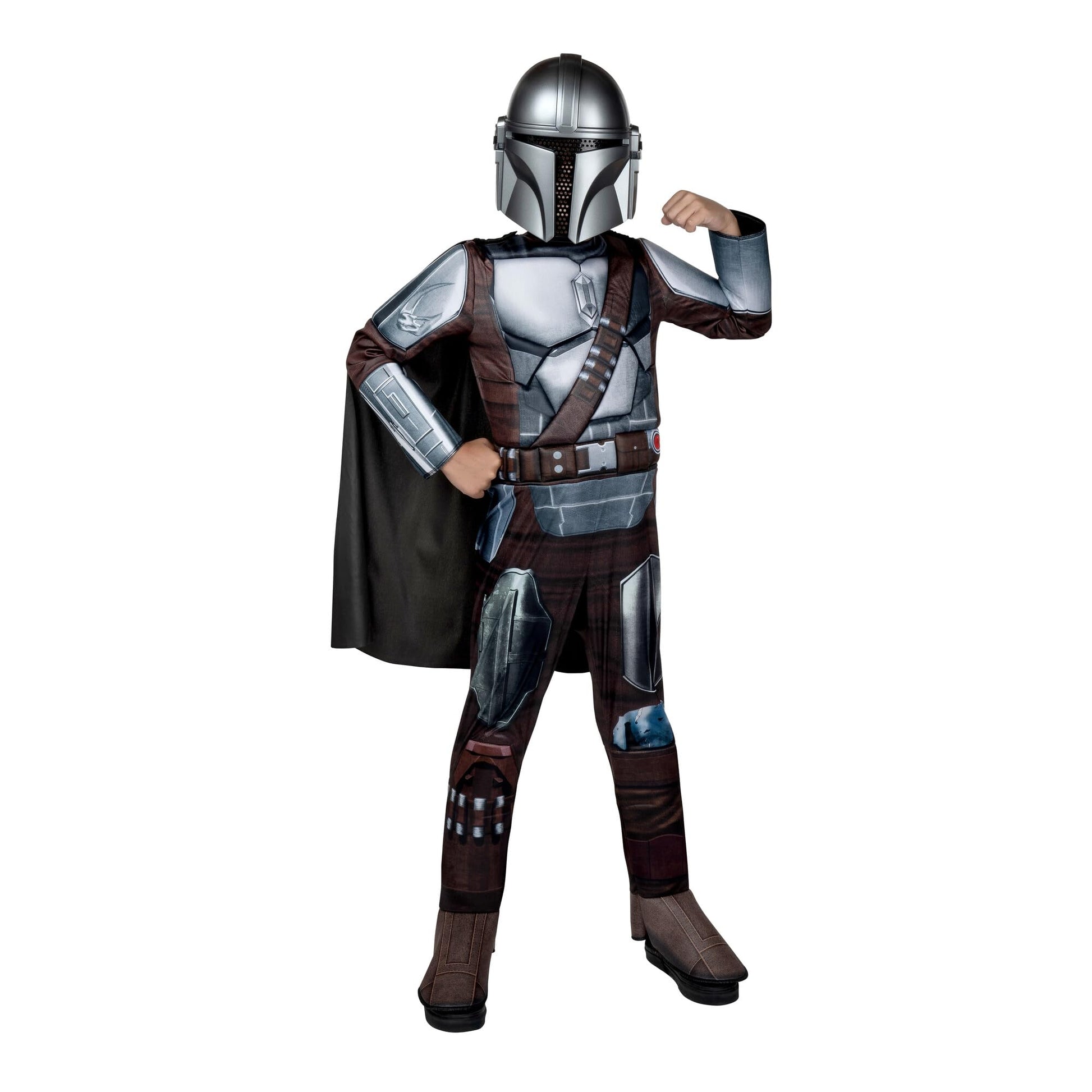Star Wars The Mandalorian Official Youth Halloween Costume - enhanced Quality Padded Jumpsuit with Plastic Mask and Detachable Cape (Small) Multi