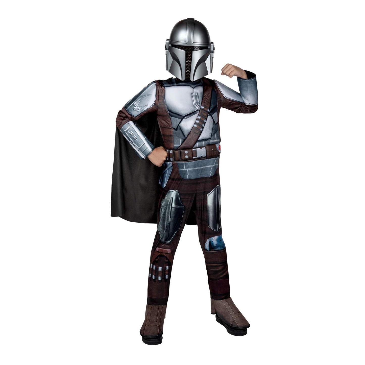 Star Wars The Mandalorian Official Youth Halloween Costume - enhanced Quality Padded Jumpsuit with Plastic Mask and Detachable Cape (Large) Multi