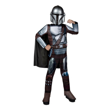 Star Wars The Mandalorian Official Youth Halloween Costume - enhanced Quality Padded Jumpsuit with Plastic Mask and Detachable Cape (Large) Multi
