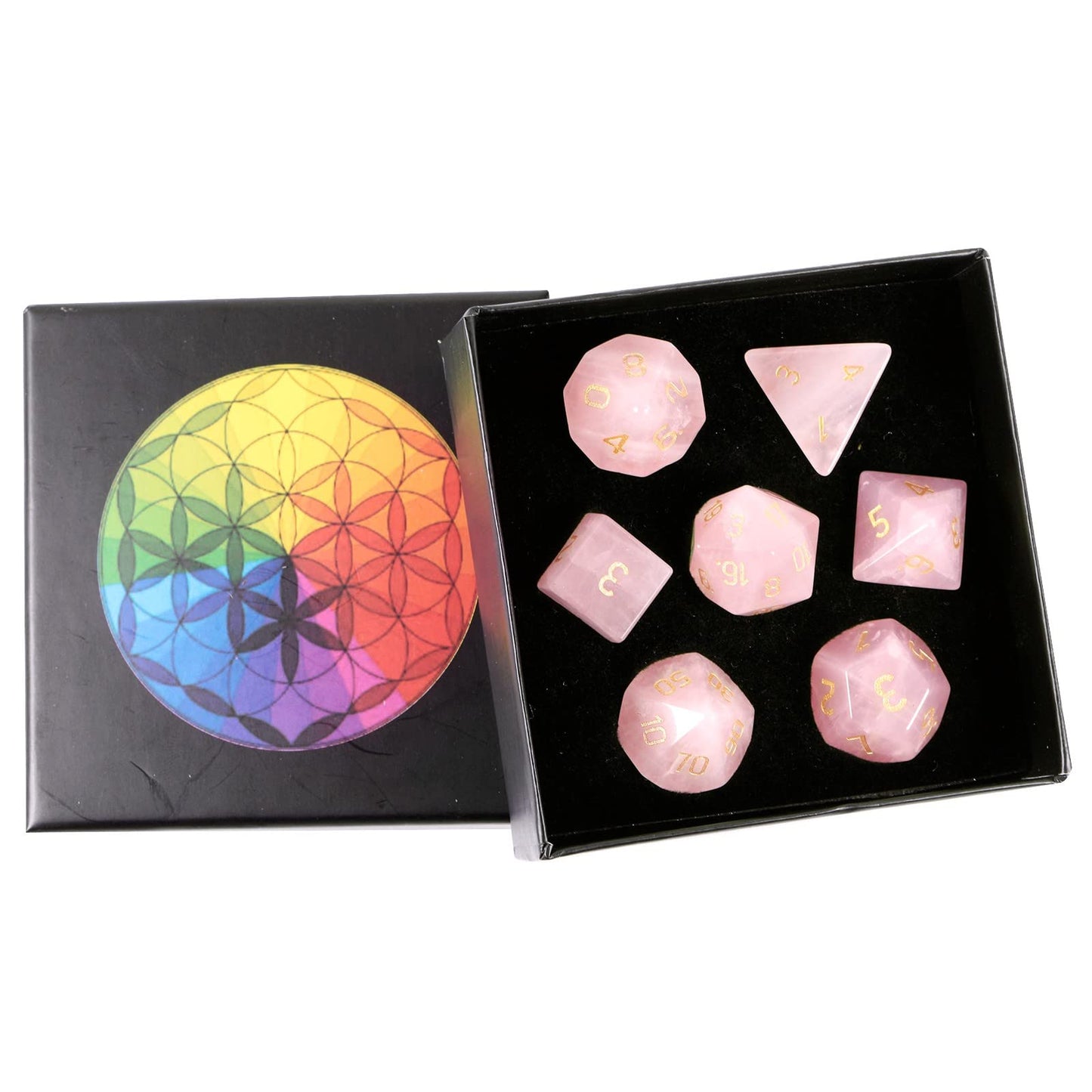Cheungshing 7 PCS Handcrafted DND Polyhedral Dcie Sets for Role Playing Games MTG Table Game Polished Tumbled Stone Dices, Rose