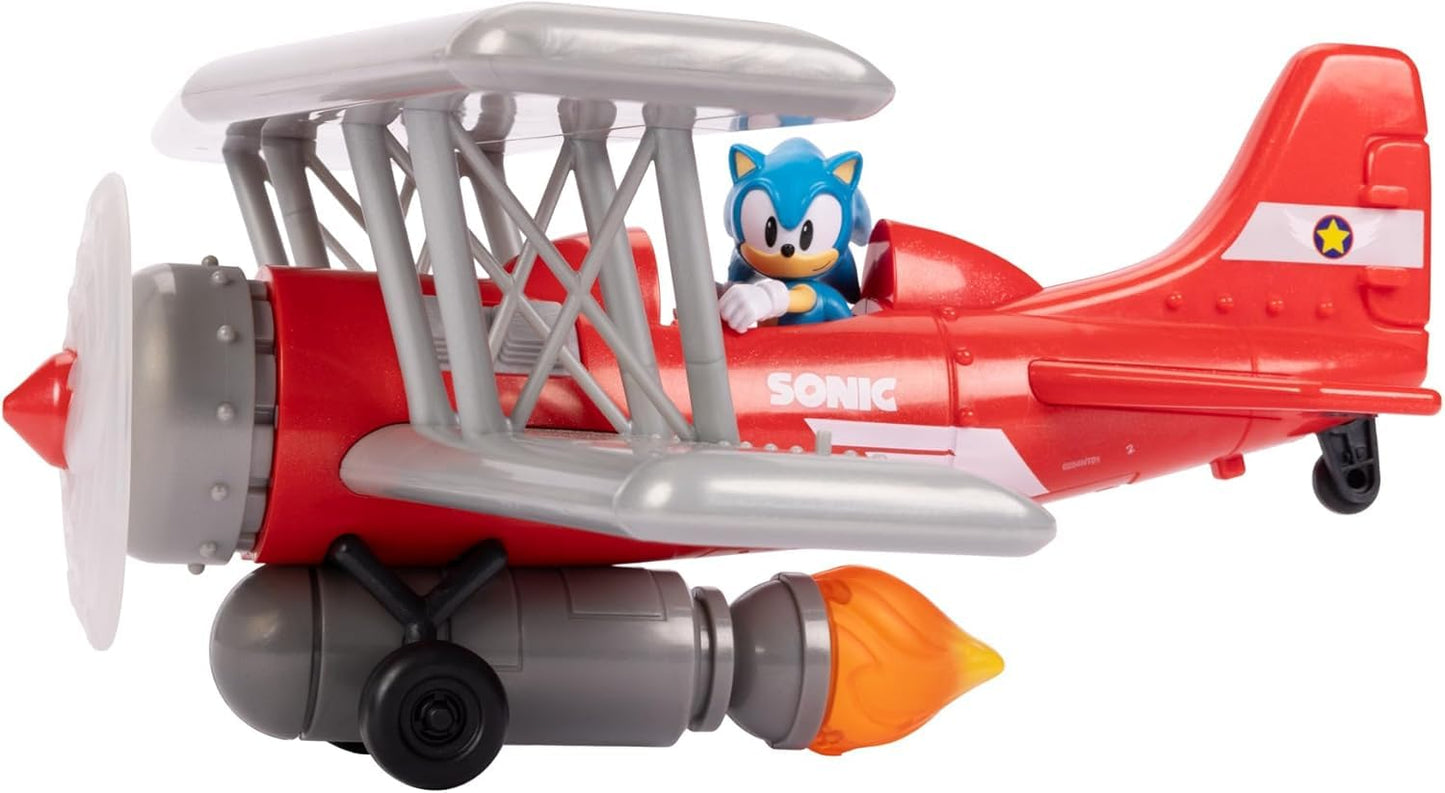 Sonic The Hedgehog Tornado Biplane Playset with 2.5" Action Figure, Lights & Sounds, Plastic, Model 423284-1, Biplane Color