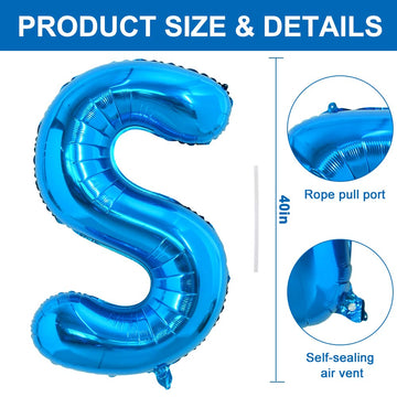 Toniful 40 Inch Large Blue Letter S Balloons Giant Alphabet Letter Balloons,Foil Mylar Big Balloons For Birthday Party Anniversa