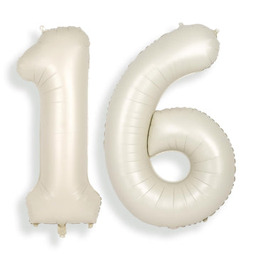 Suwen 40 Inch Cream White Large 16 Number Balloons Big Foil Helium Number Balloons 0-9 Jumbo Happy 16Th Mylar Birthday Party Dec