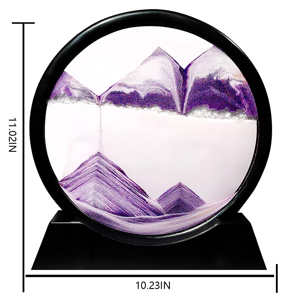 Muyan Moving Sand Art Picture Sandscapes in Motion Round Glass 3D Deep Sea Sand Art for mature-themed Kid Large Desktop Art Toys (Purple  12 Inch)