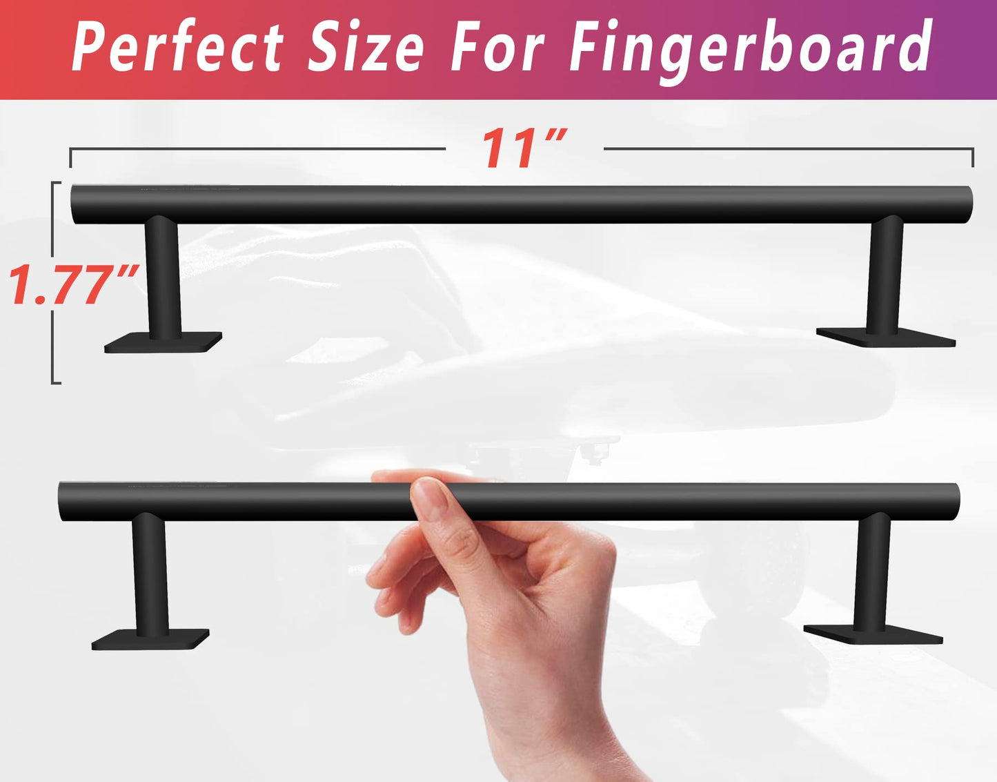Professional Fingerboard Flat Rail enhanced Solid Steel Construction Fingerboard Deck Fingerboard Ramp Great Add for Fingerboard Parks Black Powder Coated Finish Non-Slip Foam Feet (round)