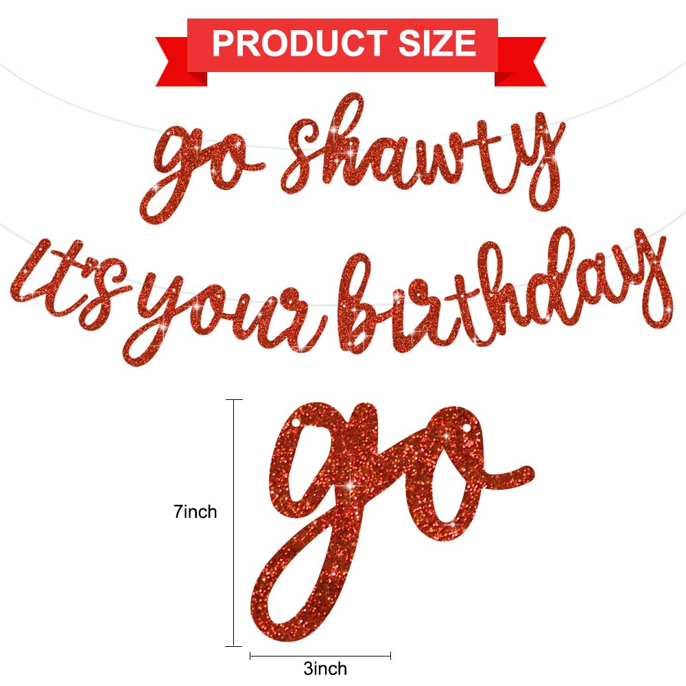 Beishida Red Go Shawty It'S Your Birthday Banner -11.4Feet, No Diy - Hip Hop Theme Glitter Happy Birthday Banner - Pre-Strung -