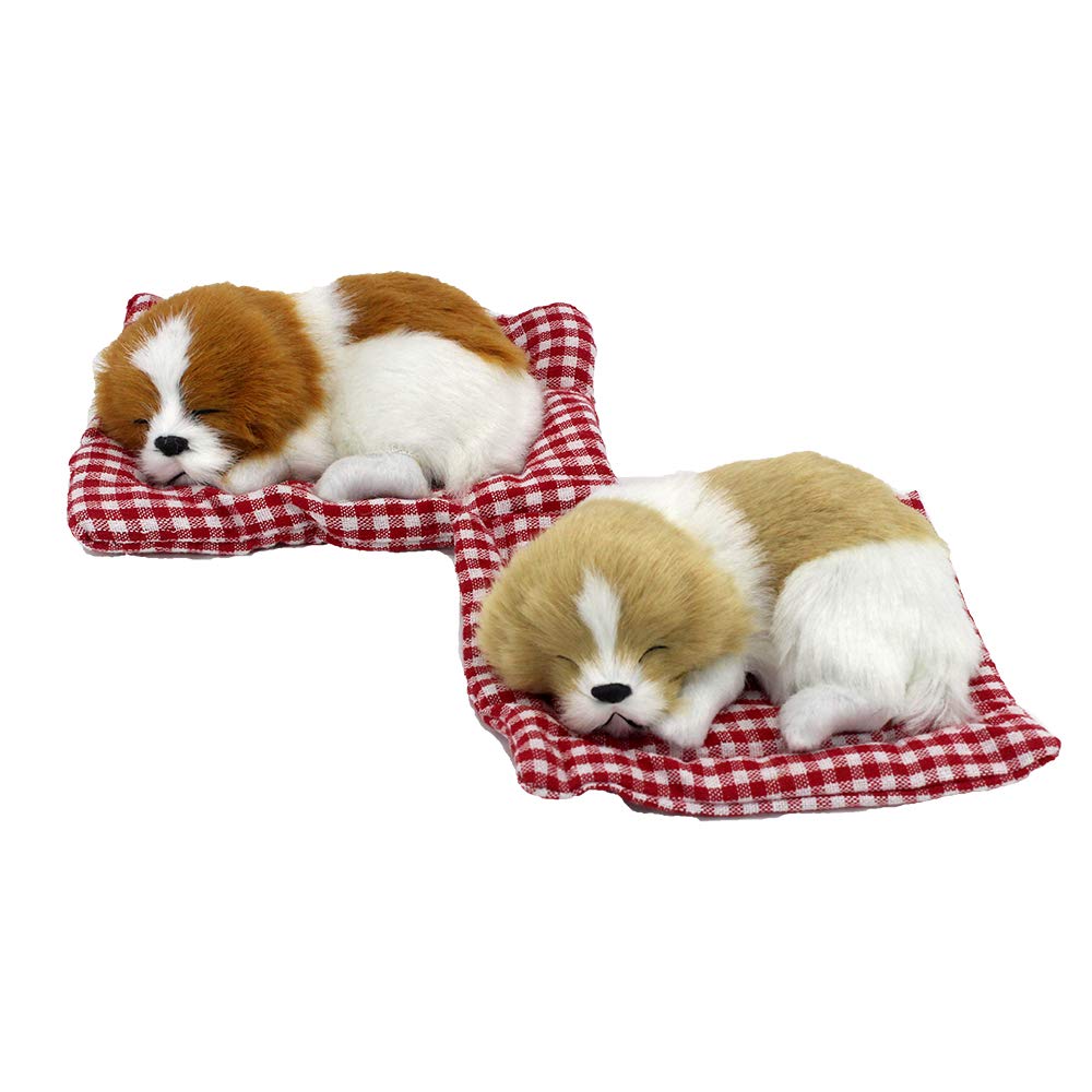 Coolayoung 2Pcs Sleeping Dogs on Pad Doll Toy, Cute Mini Puppy on Pad with Woof Sounds Decor Hand Toy Gift for Kids Boys Girls
