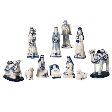 Kurt Adler Porcelain Delft Blue Nativity Set, 11-Piece, 1.97" x 6.7", Multi Color, Model J4020