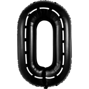 Katchon, Giant Race Car 0 Balloon Number - 40 Inch | Black Racetrack 0 Number For Race Car Theme Party Decorations, Road Party Decorations | Toddler Construction Party Supplies | Number 0 Balloon