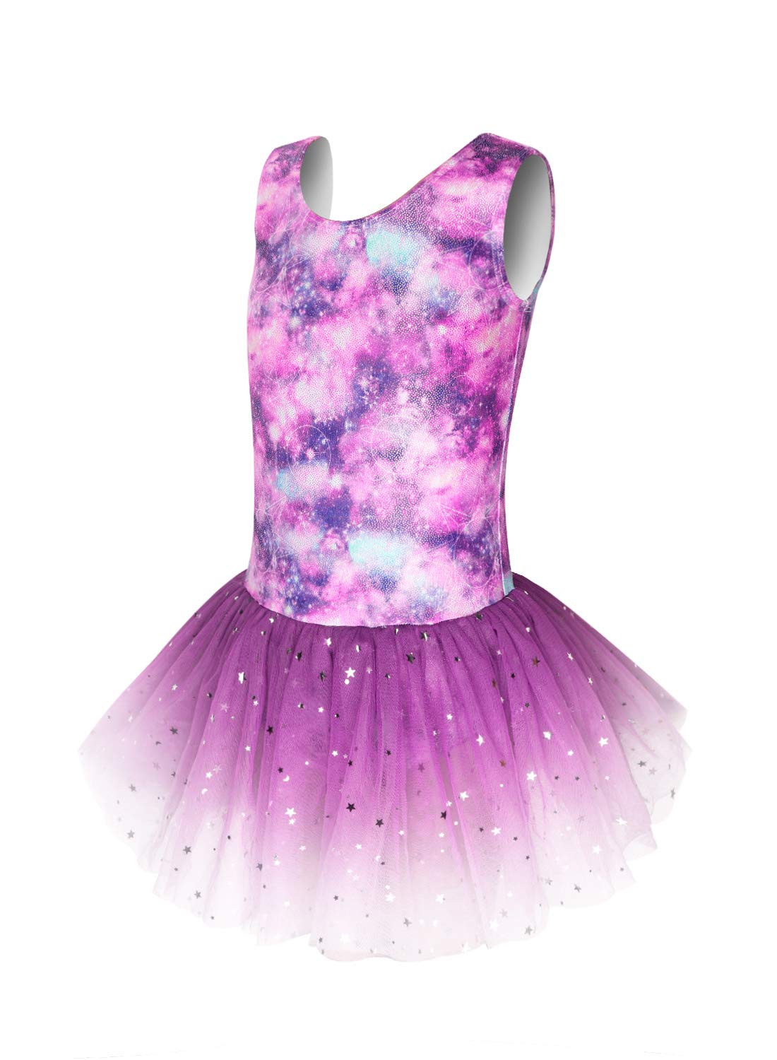 Skirted Gymnastics Leotards With Skirt For Girls Purple 4T 5T Cloud Galaxy Dance Dresses Gradient Colors Shiny Stars Sequins