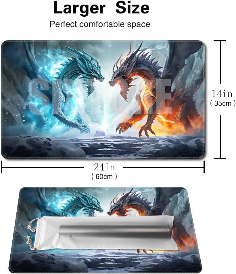 SIXTORE enhanced Board Game 24x14in MTG Playmat Compatible for OCG CCG RPG TCG Playmat (Ice and Fire)