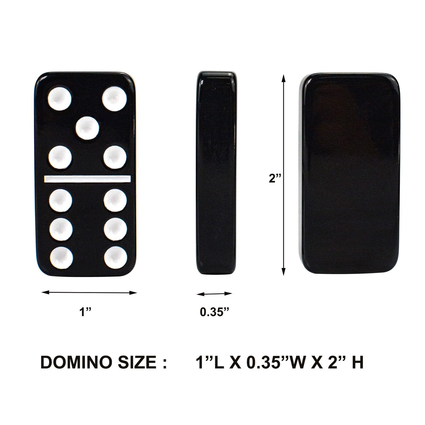 Vovotuzzi Double 6 Domino Set - Classic Black Acrylic Game for Adults & Kids, 7.42×5.04×1.44 inches, Perfect for Family Nights & Travel