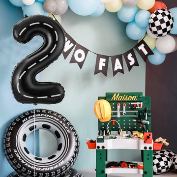 Race Car Number 2 Balloons,40 Inch Racing Car 2 Birthday Balloons Two Fast Balloon Race Track Black 2 Balloon Number For Cars Theme Birthday Party