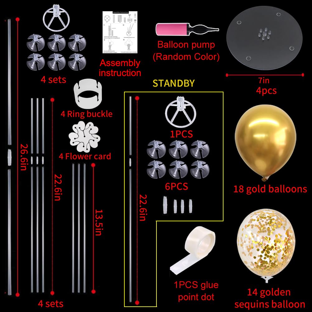 TONIFUL Gold Balloon Centerpieces Set of 4, Plastic Balloon Stand Kit for Party Decorations, Model ZPT00102MF