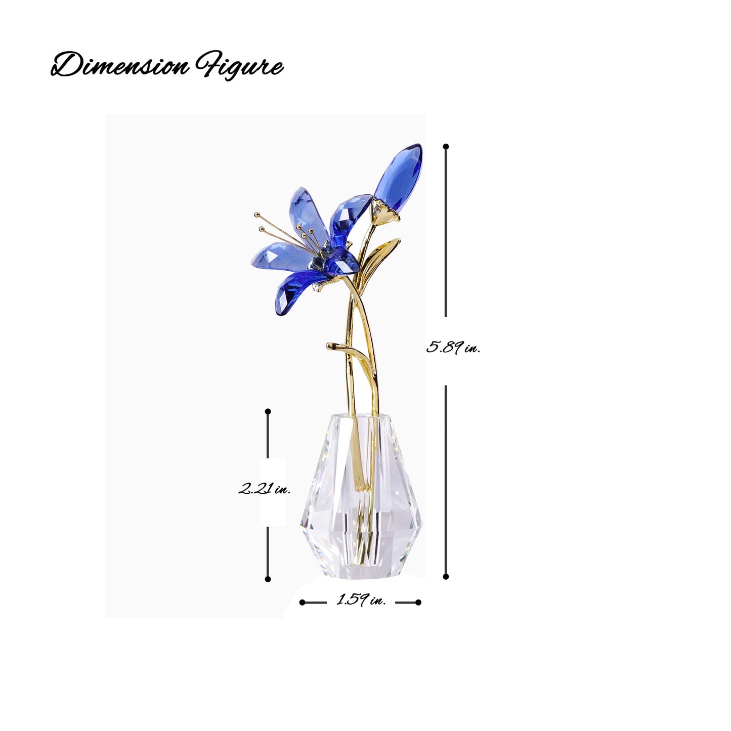 Movdyka Crystal Lily Flower Figurine With Stems, Handmade Collectible Statue For Decoration Mothers Day, Centerpiece, Valentines Day, Bridal Shower Gift Blue