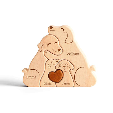 Customizedbee Wooden Dog Family Puzzle, Personalized Puzzles With 2-5 Names, Father'S Day Mother'S Day Birthday Gifts For Toddle
