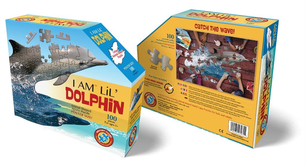 Madd Capp Puzzles Jr. - I Am Lil Dolphin - 100 Pieces - Animal Shaped Jigsaw Puzzle
