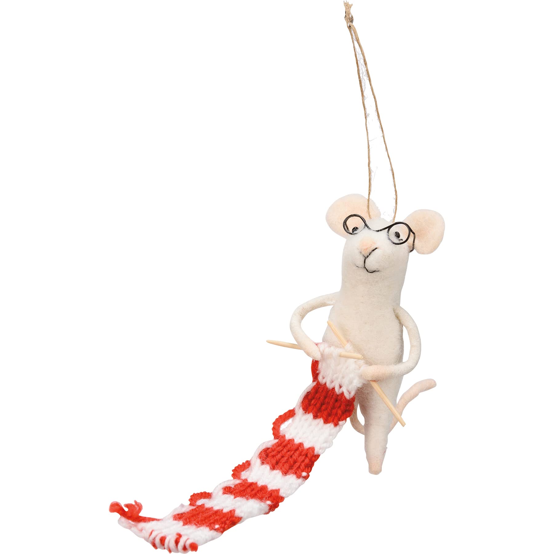 Primitives by Kathy Collectible Critter - Knitting Mouse Featuring a Mouse Wearing Glasses Knitting a red/White Scarf. Coordinat