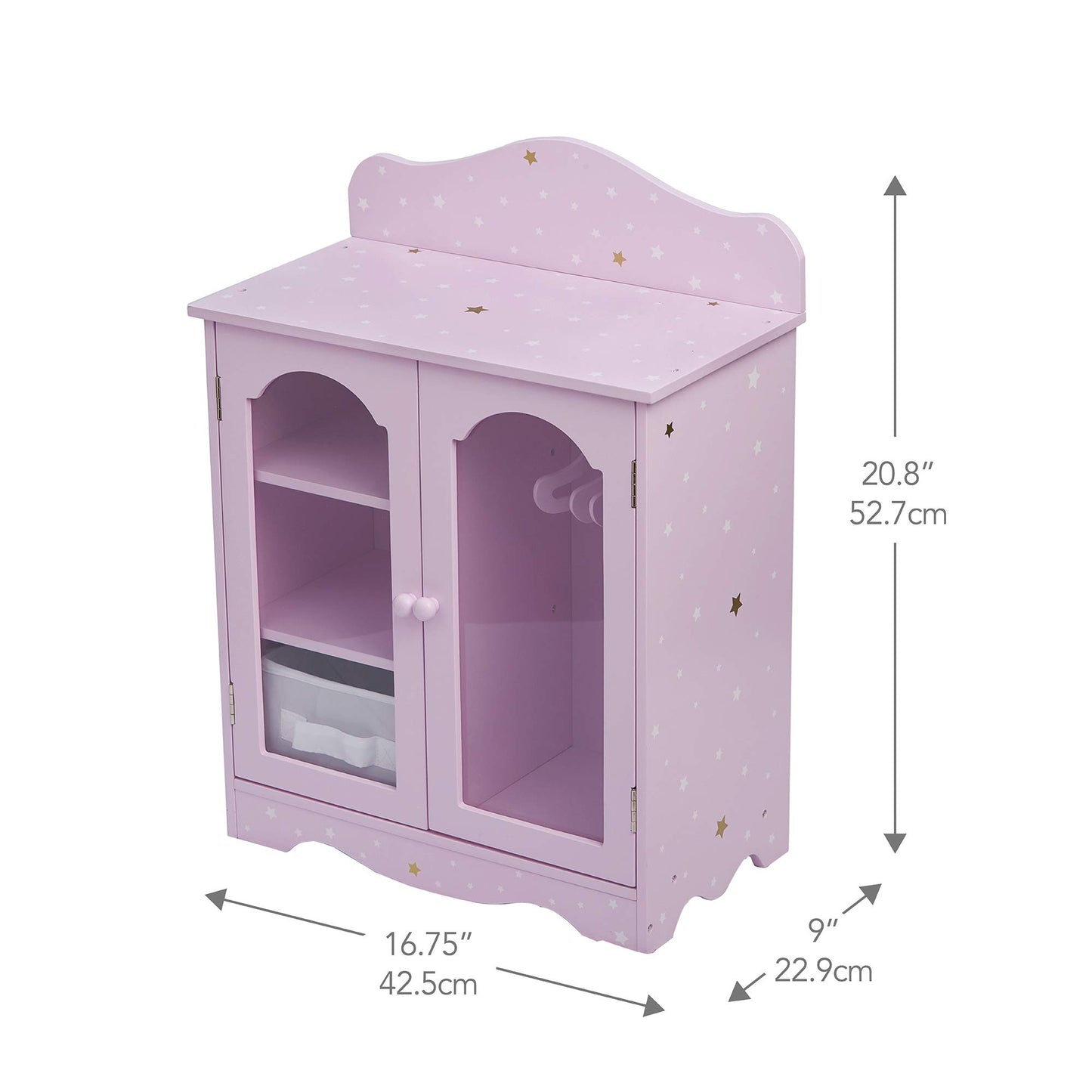 Olivia'S Little World Twinkle Stars 18' Doll Closet With 3 Hangers, Shelves, & Canvas Bin, Doll Closet Storage For Accessories & Clothes, Purple
