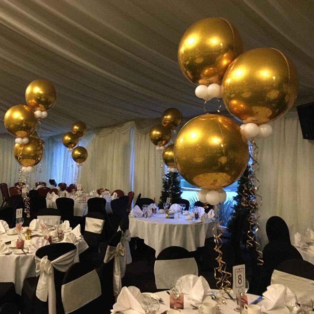 TONIFUL 16Pcs Large Gold 4D Giant Round Foil Balloon 4D Mirror Metallic Mylar Sephere Balloons for Christmas New Year Birthday P