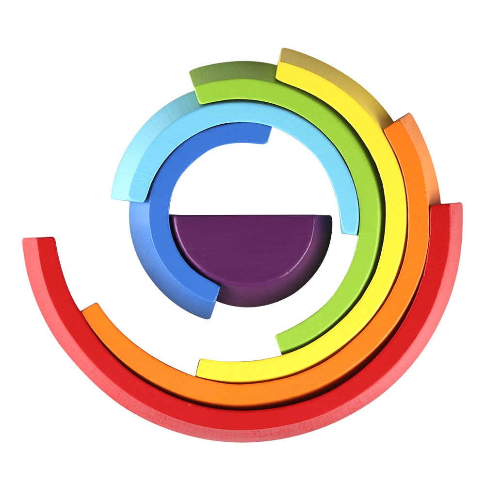 Coogam Wooden Rainbow Stacker Nesting Puzzle Blocks - Tunnel Stacking Game Building Creative Color Shape Matching Jigsaw Learnin