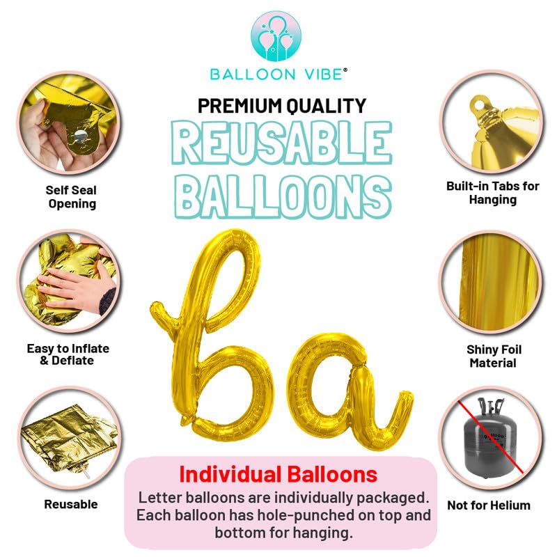 Balloon Vibe Happy Birthday Balloon Banner - Black 16 Inch Cursive Mylar Foil Letters Happy Birthday Banner For Birthday Decor -