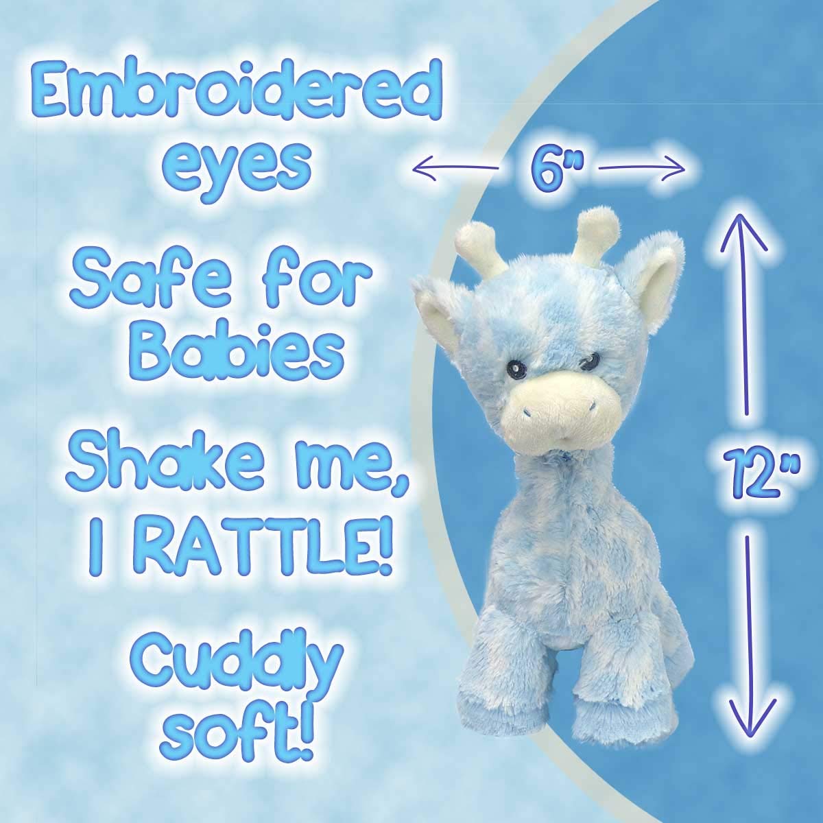 Ebba Loppy Giraffe Plush Stuffed Animal With Rattle For Baby (Blue)