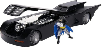 DC Comics 1:24 Batman Animated Series Batmobile Die-cast Car with 2.75'' Batman Figure, Toys for Kids and Adults,Black