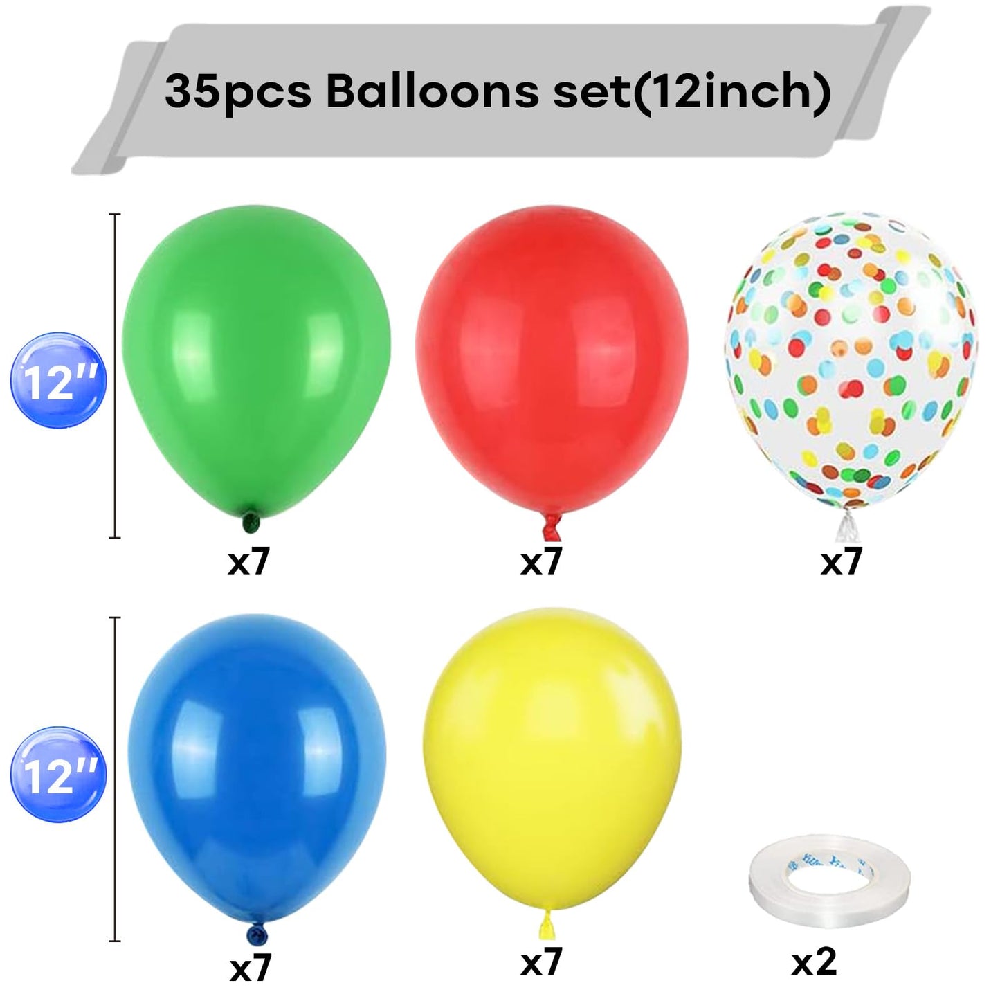 Red Yellow Blue Balloons, 12 Inch Carnival Circus Balloon, Matte Blue Yellow Red Green Balloons With Colourful Confetti Balloons