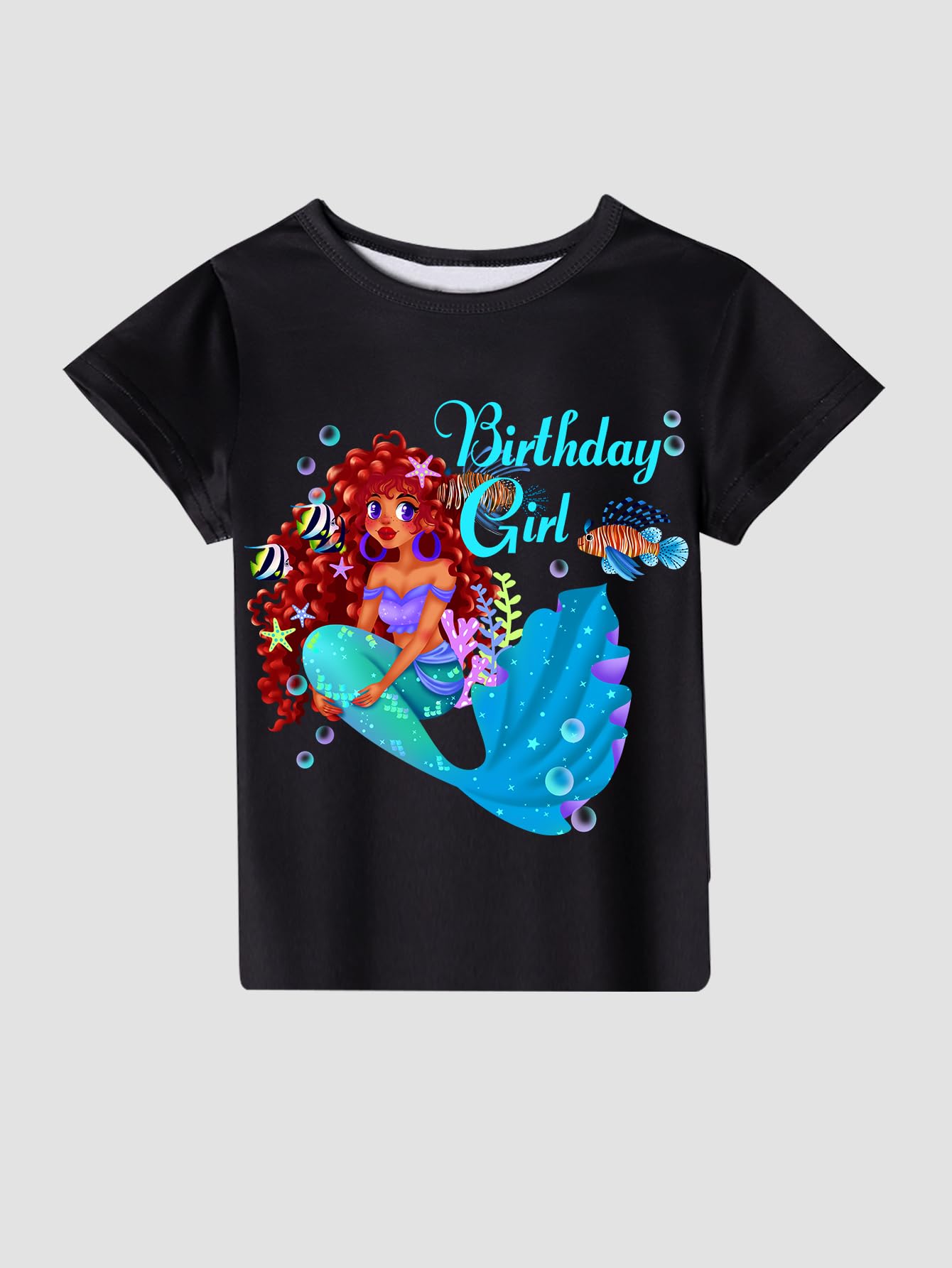 Doctor Unicorn Birthday Girls Mermaid Outfit Set Costume Tutu Skirt Dress, Mermaid Birthday Shirt, Headband & Satin Sash (Black-2, 6-7 Years)
