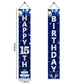Turypaty Blue Silver 15Th Birthday Door Banner Decorations, Happy 15 Birthday Party Porch Sign Supplies For Boys, Sweet 15 Year