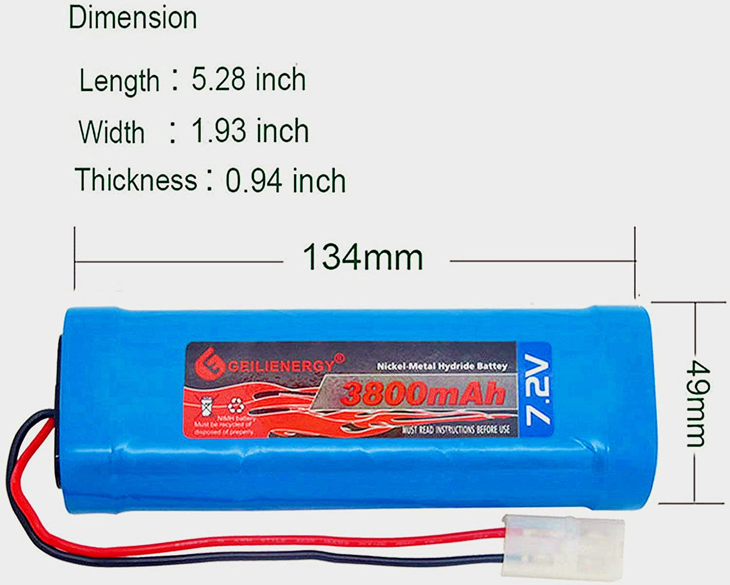 GEILIENERGY 7.2V NiMH RC Battery with Tamiya Connector Compatible for RC Cars, RC Truck, RC Airplane+7.2V Smart Charger(1 PCS)