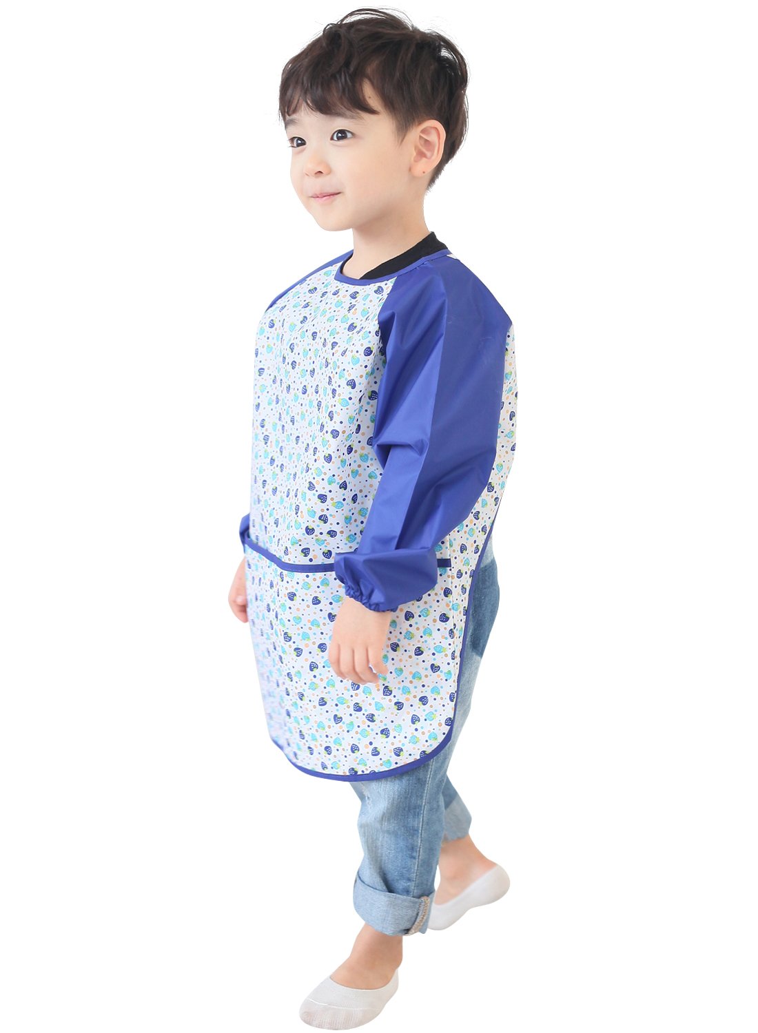 Plie Waterproof Kids Art Smocks 37 Colors (Age 1-10, S-XXL size), Blue Strawberry (25-M)
