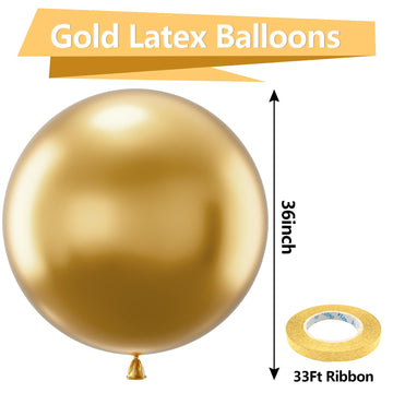 Bezente 36 Inch Metallic Gold Giant Balloons - 8 Pack Jumbo Round Latex Balloons for Weddings, Baby Showers, Birthdays, and Parties