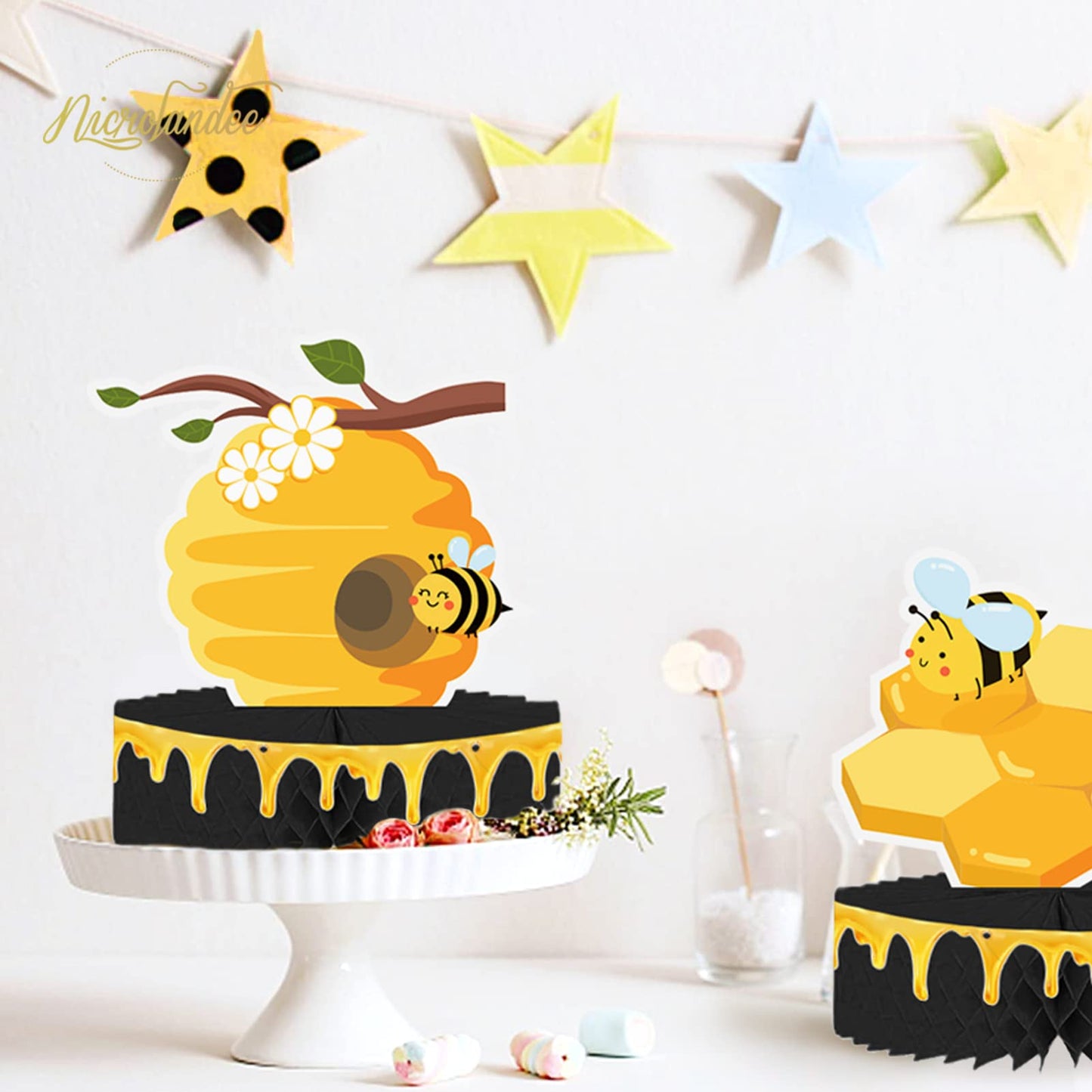 Nicrolandee 9-Piece Bumble Honeycomb Centerpieces - Table Decorations for Birthday Party, Baby Shower, Gender Reveal Party Suppl